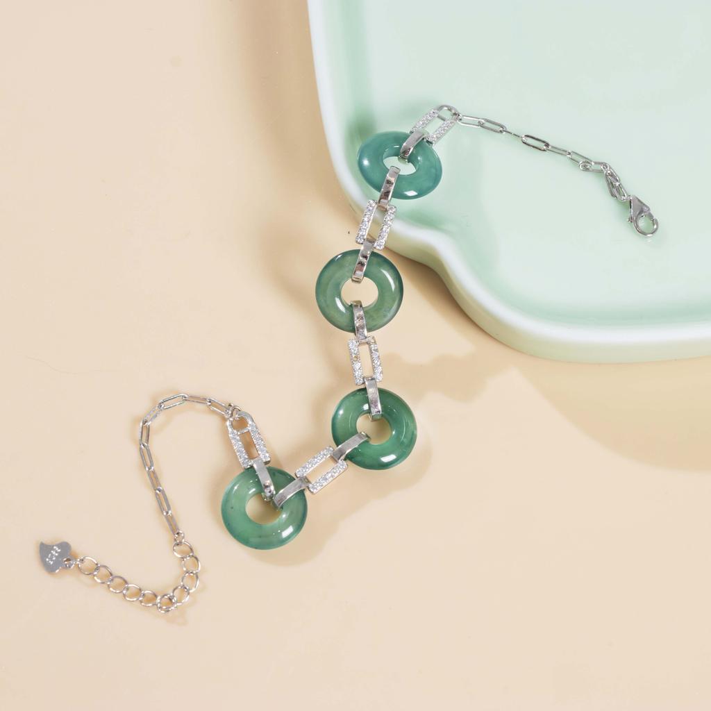 Natural Light Green Jade Safety Buckle Donut Bracelet for Women and Girls Fine Chain & Link Jewelry