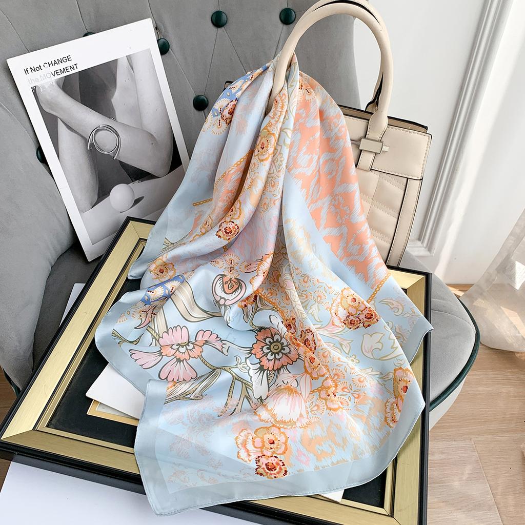 New temperament flower scarf small fresh and sweet color matching decorative silk scarf summer thin imitation silk women's square scarf