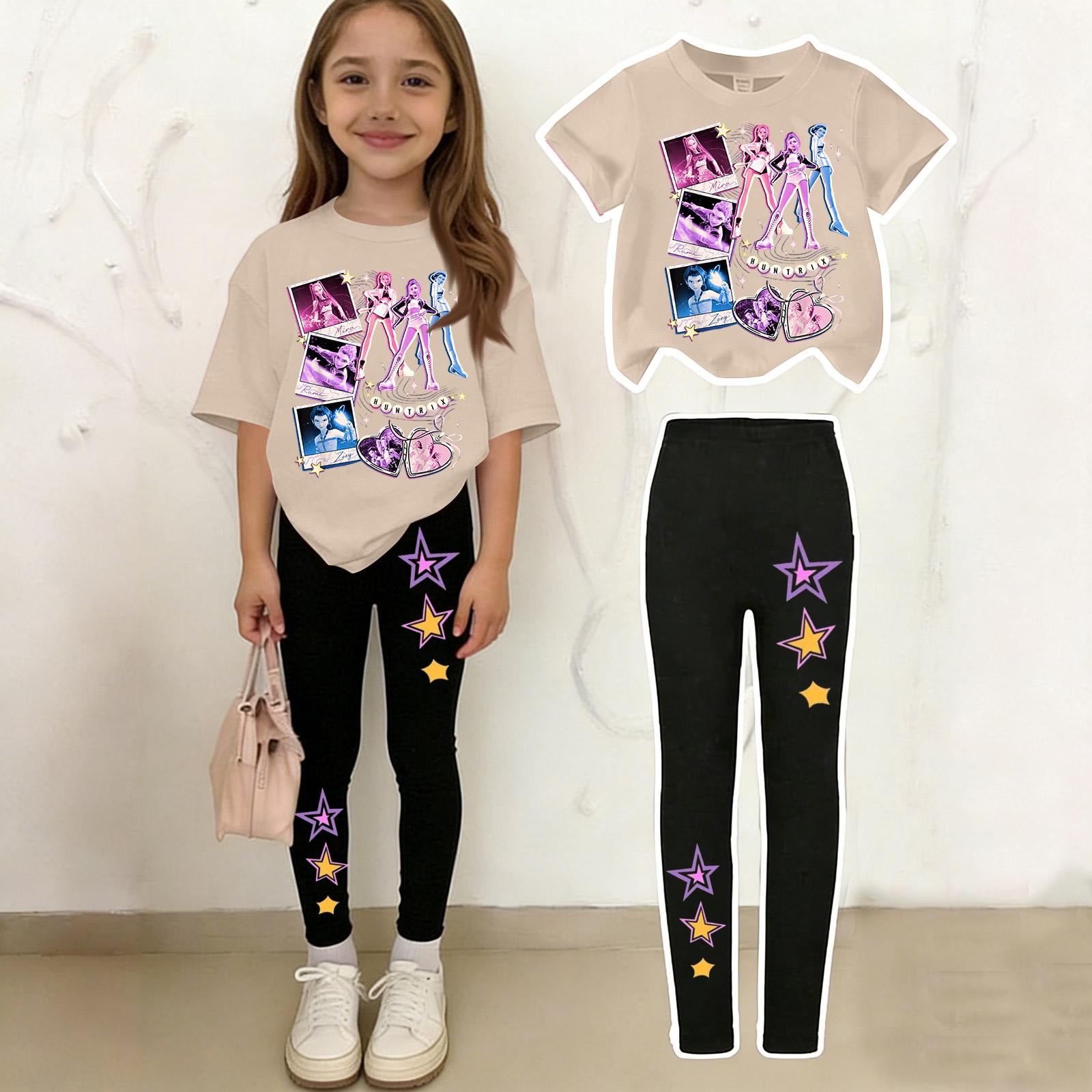 

Детский повседневный комплект из двух предметов: футболка с коротким рукавом с принтом и брюки 100 бежевый