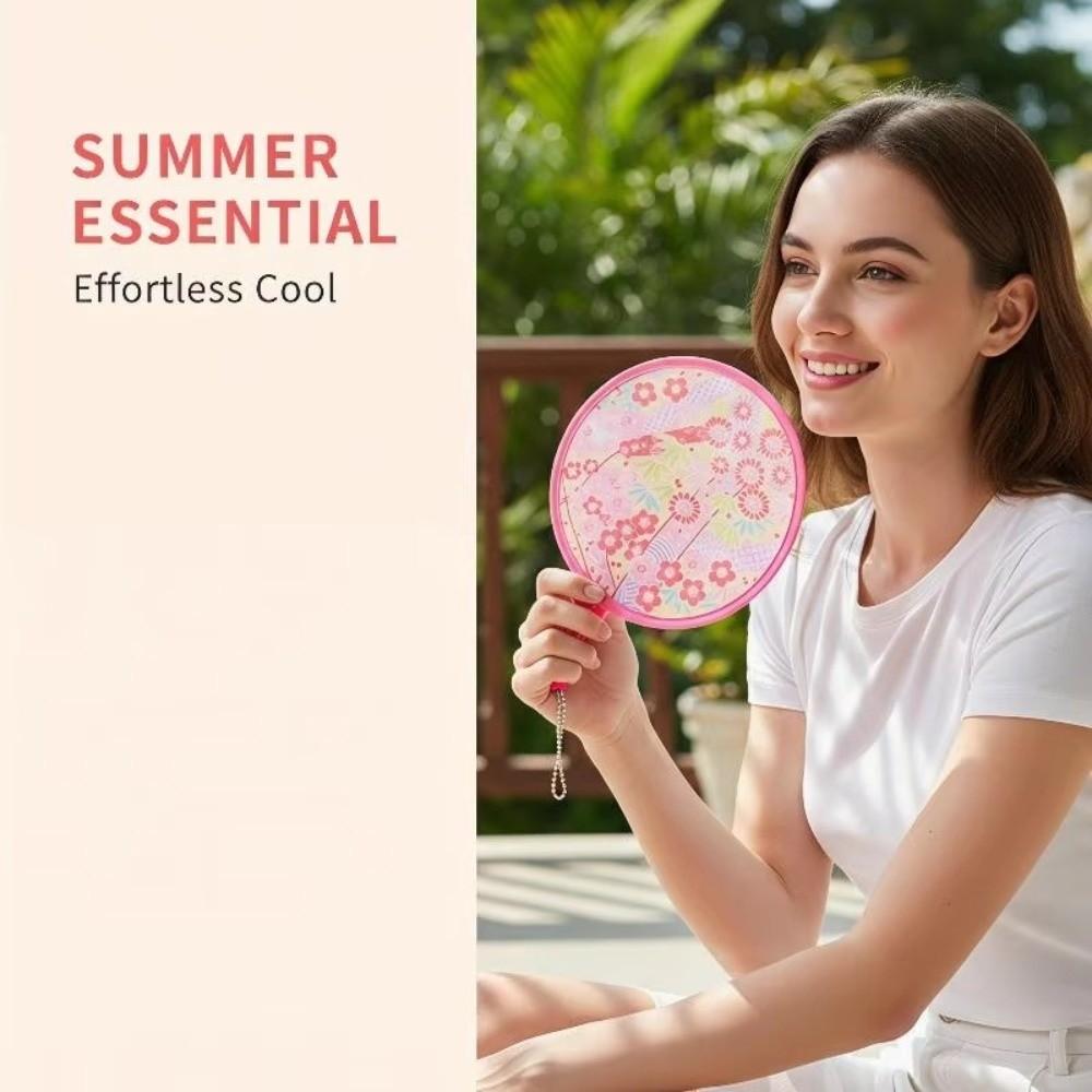 Floral Round Hand Fan Mini Pocket Cooling Fan New Handheld Folding Fan Outdoor Beach