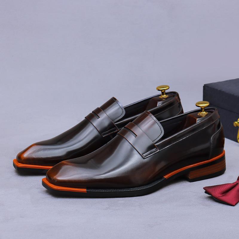 Leather Cowhide Shoes Casual Leather Shoes Sleeve British Retro Business Dress Shoes
