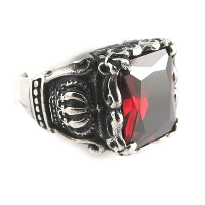 Anel de design 'Thorgal' vermelho prateado envelhecido - 17x14 mm