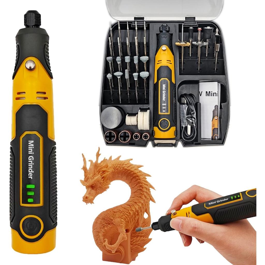 Resin Drill 3D Printed Resin Cured Sanding and Polishing Tool Kit, Mini Tepy-C Cordless Electric Rotary Sander with 57 Attachments for Drilling
