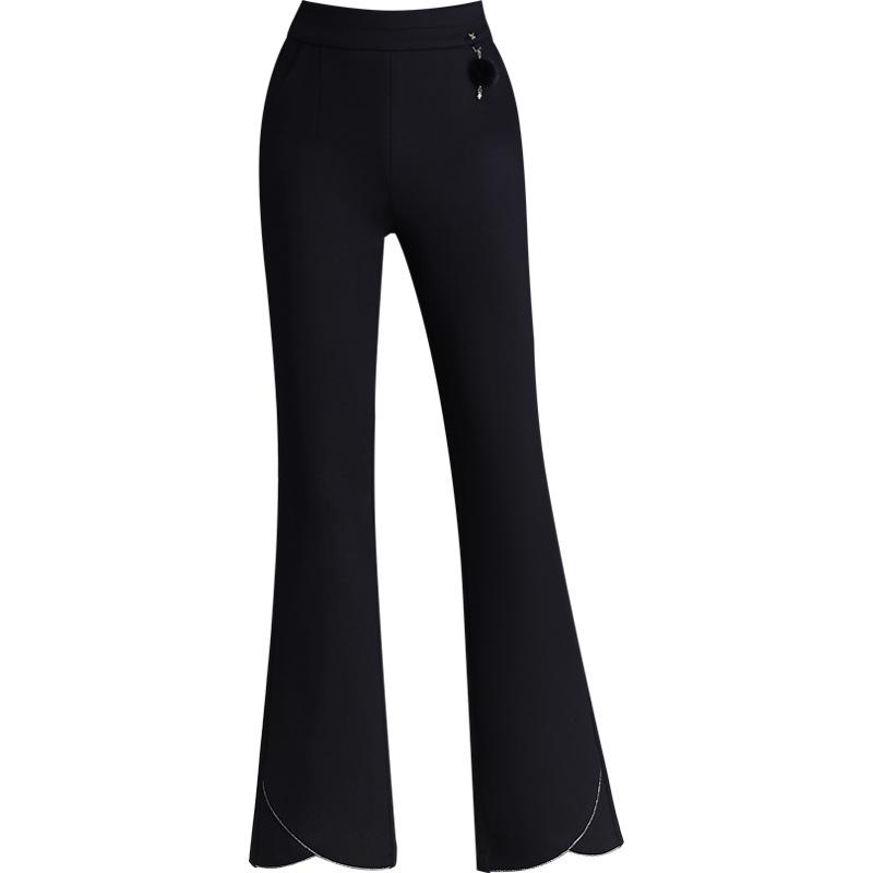 Women's Black Silk Cotton High-Waist Winter Pants - Slimming, Warm, Thickened, Korean-Style, Versatile, Stylish, Slightly Flared.