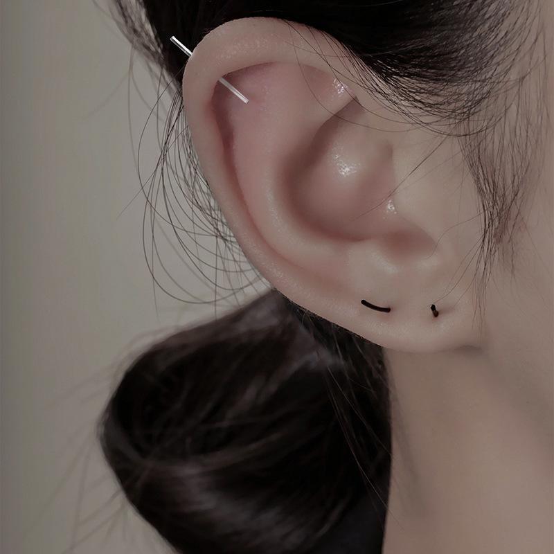Silver ear hole earrings women's new simple ear stick earrings popular earbone stud earrings
