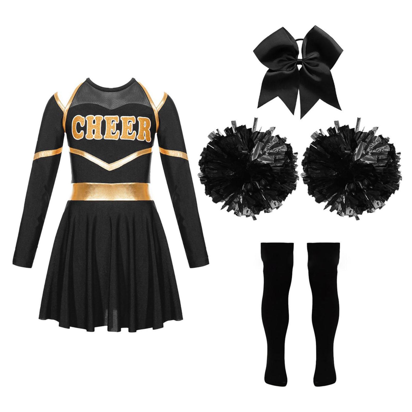 Children s Fashion Cheerleading Cosplay Costume Set (Dress + Hair Accessory + Hand Flower + Socks) 130 чёрный