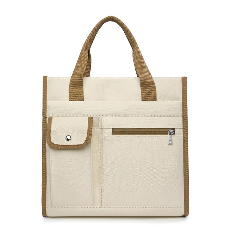 

Холщовая сумка Женская сумочка Большая вместимость Для поездок на работу Многокарманная Наплечная сумка бежевый