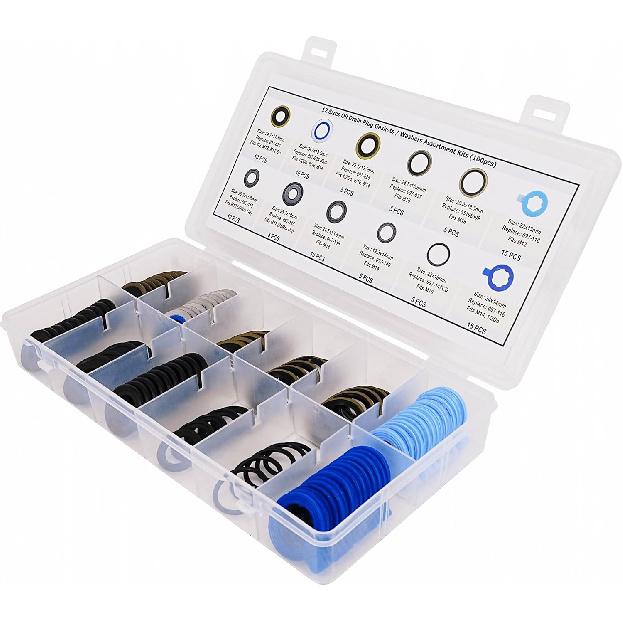 100Pcs 12 Types Metal Rubber Master Oil Drain Plug Gasket Assortment Kit Replace 097-021, 097-025, 097-035, 55196309, 097-116, 097-119, 097-115,