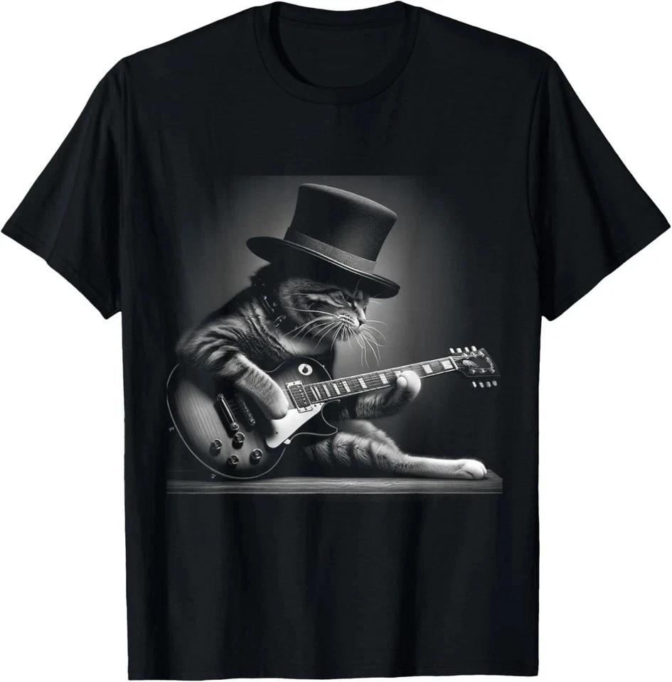 Cat Playing Guitar - Funny Rock Music Guitar Cat T shirt 2XL