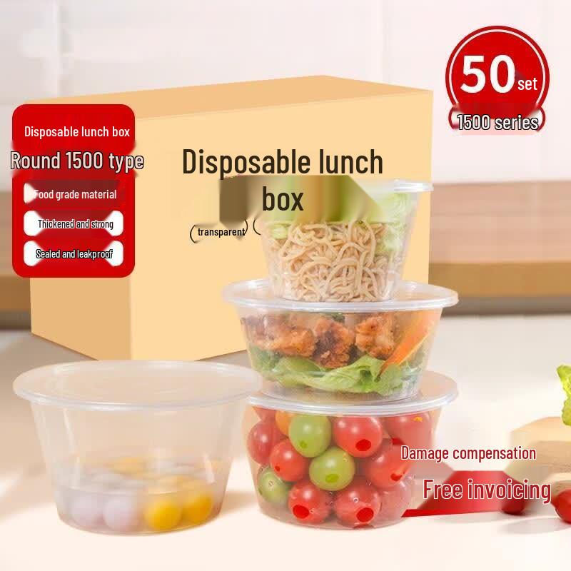 HANDUNYOU Disposable Round Plastic Food Containers with Lids