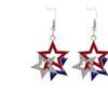 Red, White and Blue Striped American Flag Three Pentagram Earrings July 4th Independence Day Earrings