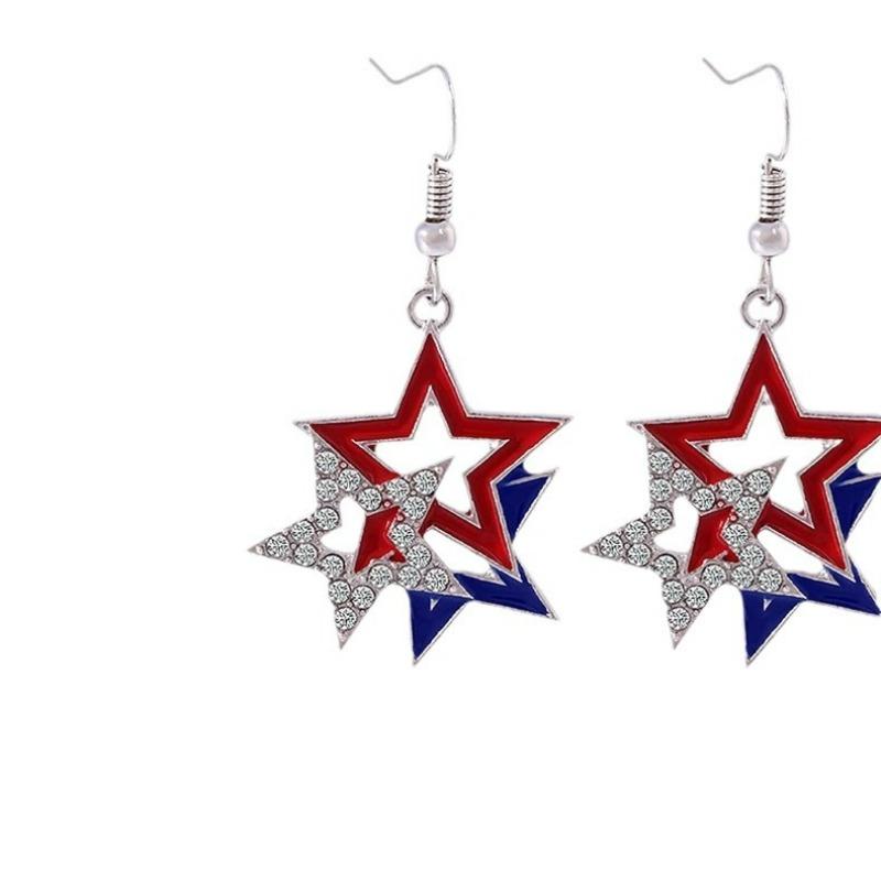 Red, White and Blue Striped American Flag Three Pentagram Earrings July 4th Independence Day Earrings