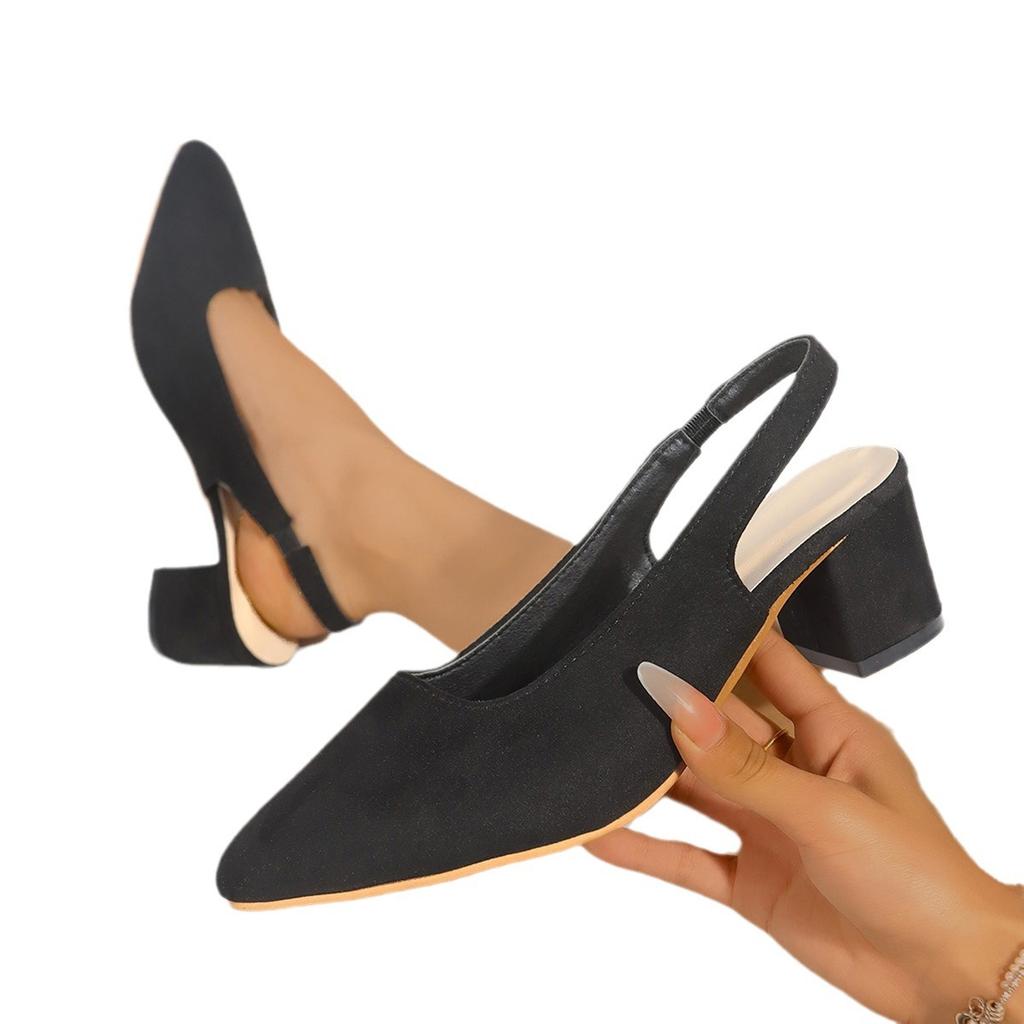 Winter new denim back empty high heels pointed head shallow mouth single shoes thin heel bag head large size sandals women