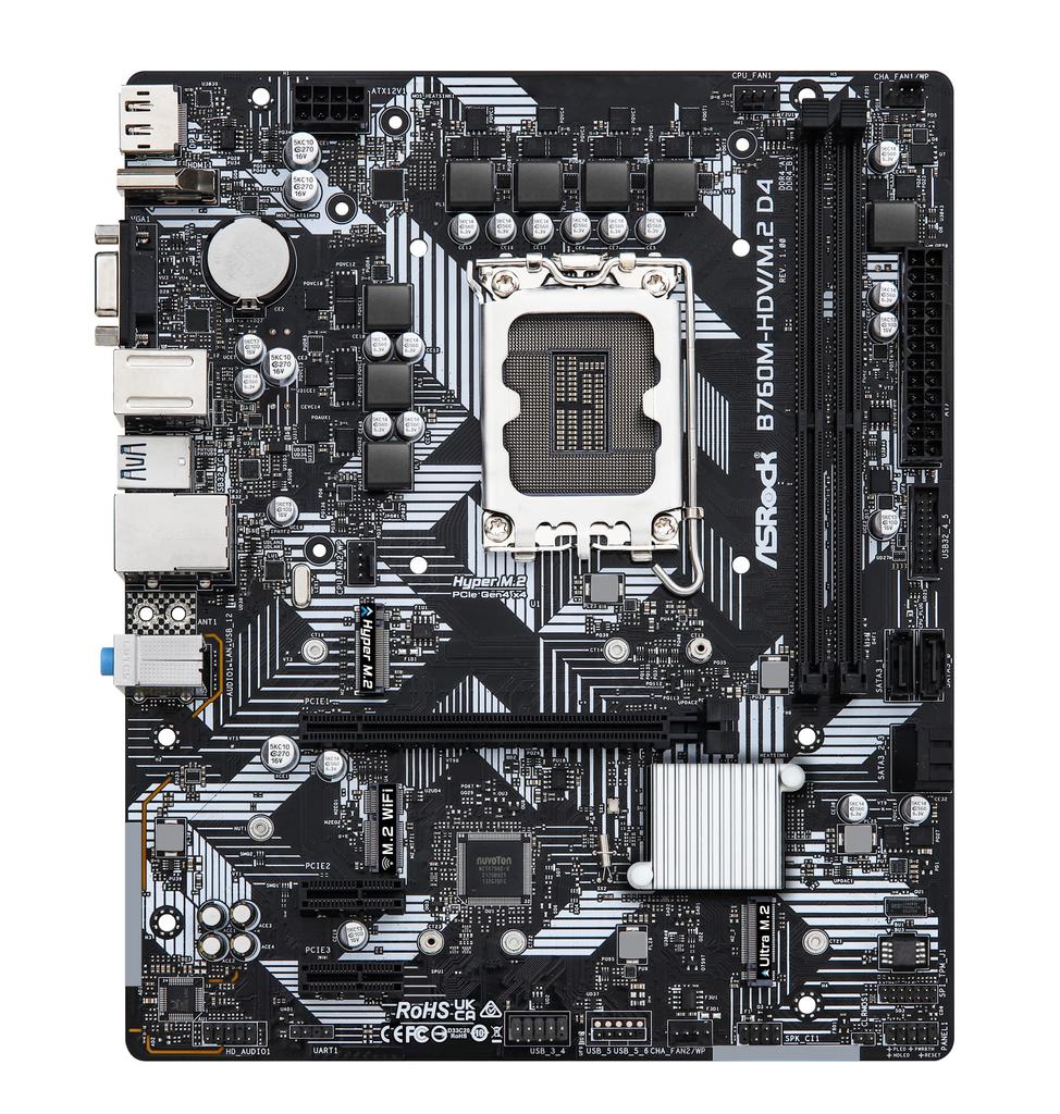 ASRock Motherboard Compatible with Intel 12th and 13th Gen CPUs B760 Micro ATX Japanese Retailer B760M-HDV/M.2 D4, (LGA1700), Chipset, DDR4, [Official