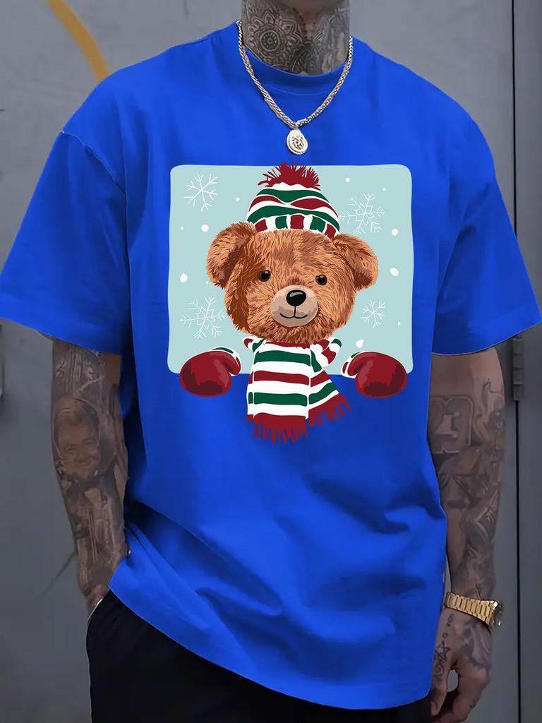 Cartoon Bear Graphic Printed Short-sleeved Luxury Cotton T-shirt Summer Unisex Men Women Casual Loose Fashion Trendy Clothing