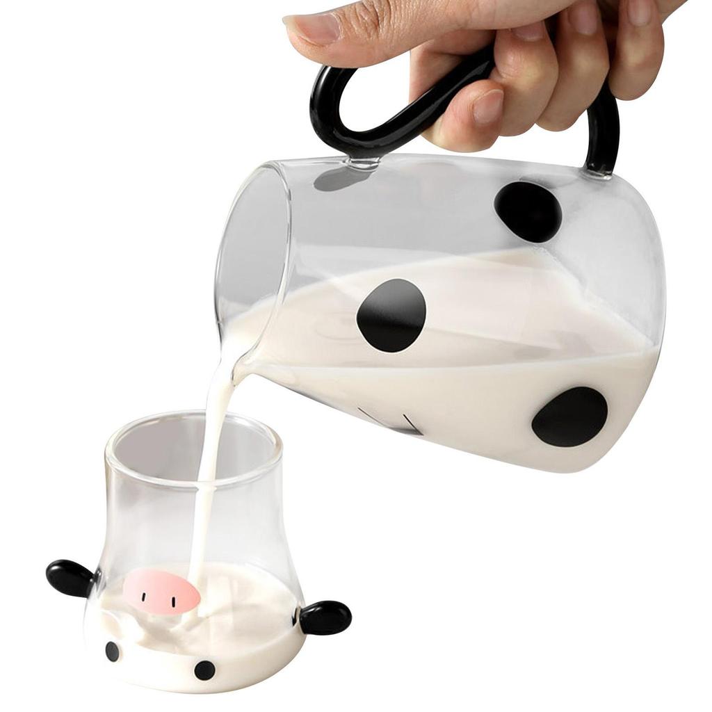 Cow Glass Water Pitcher | Bedside Milk Carafe With Cup | Glass Carafe Pitcher With Glass Mug Cute Cow Glass Tea Pitcher Kettle Milk Jug Water Carafe F