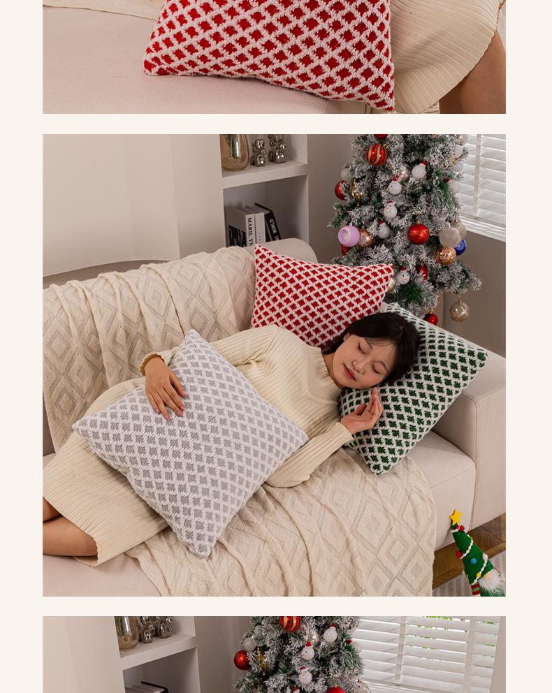 Diamond Check Jacquard Plush Christmas Pillowcase - Decorative Cushion Cover for Living Room, Bedroom, Sofa