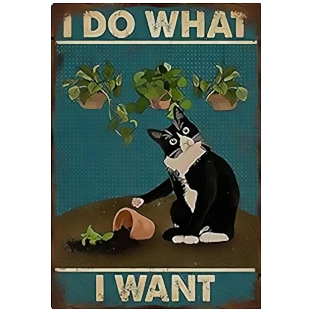 DORA Tin Sign Black Cat Decor Metal Tin Sign Bathroom Garden Home Decor Restroom Bedroom Cafe Decor Vintage Tuxedo Cat Metal