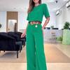 Summer Solid Color Short-Sleeve Suit and Pants Fashion Casual Set