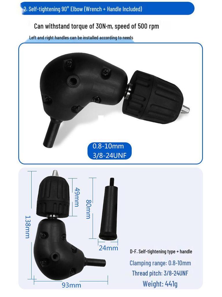 Right Angle Electric Drill Extension with Three-Jaw Chuck