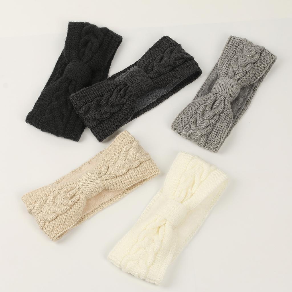 New Autumn Winter Keep Warm Headband Velvet Yarn Headband, Bow Headband Knitted Hair Accessories Fashion Beige Headband
