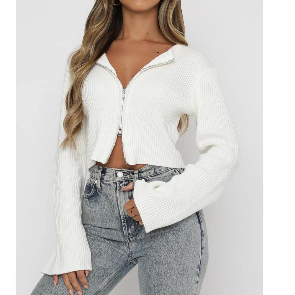 2025 Herbst und Winter Neue Kleidung Damen Einfarbig Langärmeliger Reißverschluss Strickjacke Lässiger Vielseitiger Eleganter Oberteil