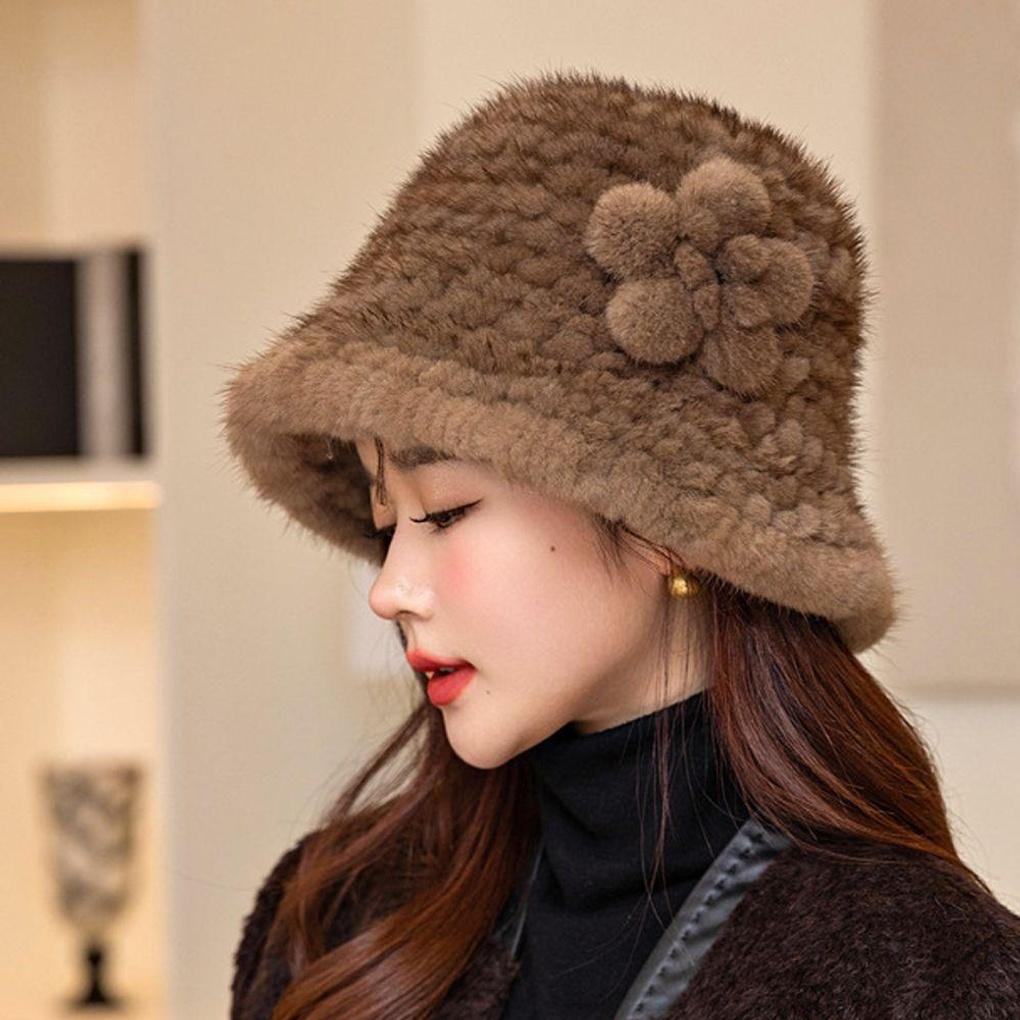 Women's Winter Daily Mink Fur 1B Flower Beanie Hat