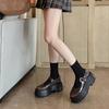 Popular Fashion Single Shoes One-word Buckle Small Leather Shoes Black Retro Round Head Platform Mary Jane Shoes Women's Spring 2025