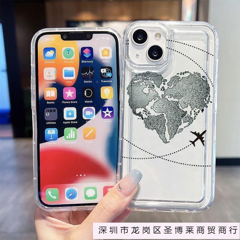 Love aircraft route is suitable for Apple 16 mobile phone case iPhone15 set 14promax transparent 13 airbag 12 bursts