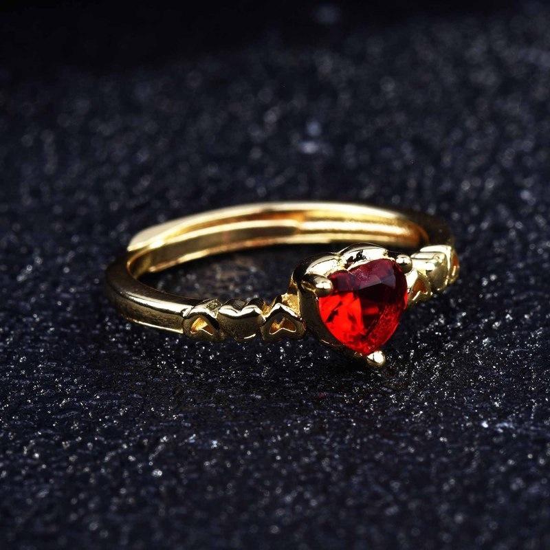 2025 New Hot Selling Women  Red Love Heart Ring Yellow Gold Plated Copper Ins Open Adjustable Rings