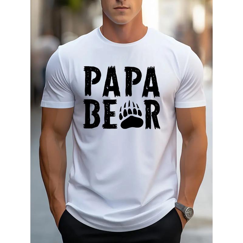 European sizes 1pc Men'S Casual Crew Neck T-Shirt with Papa Bear Print, Short Sleeve Tee, Lightweight Summer Top for Daily and Leisure Activities