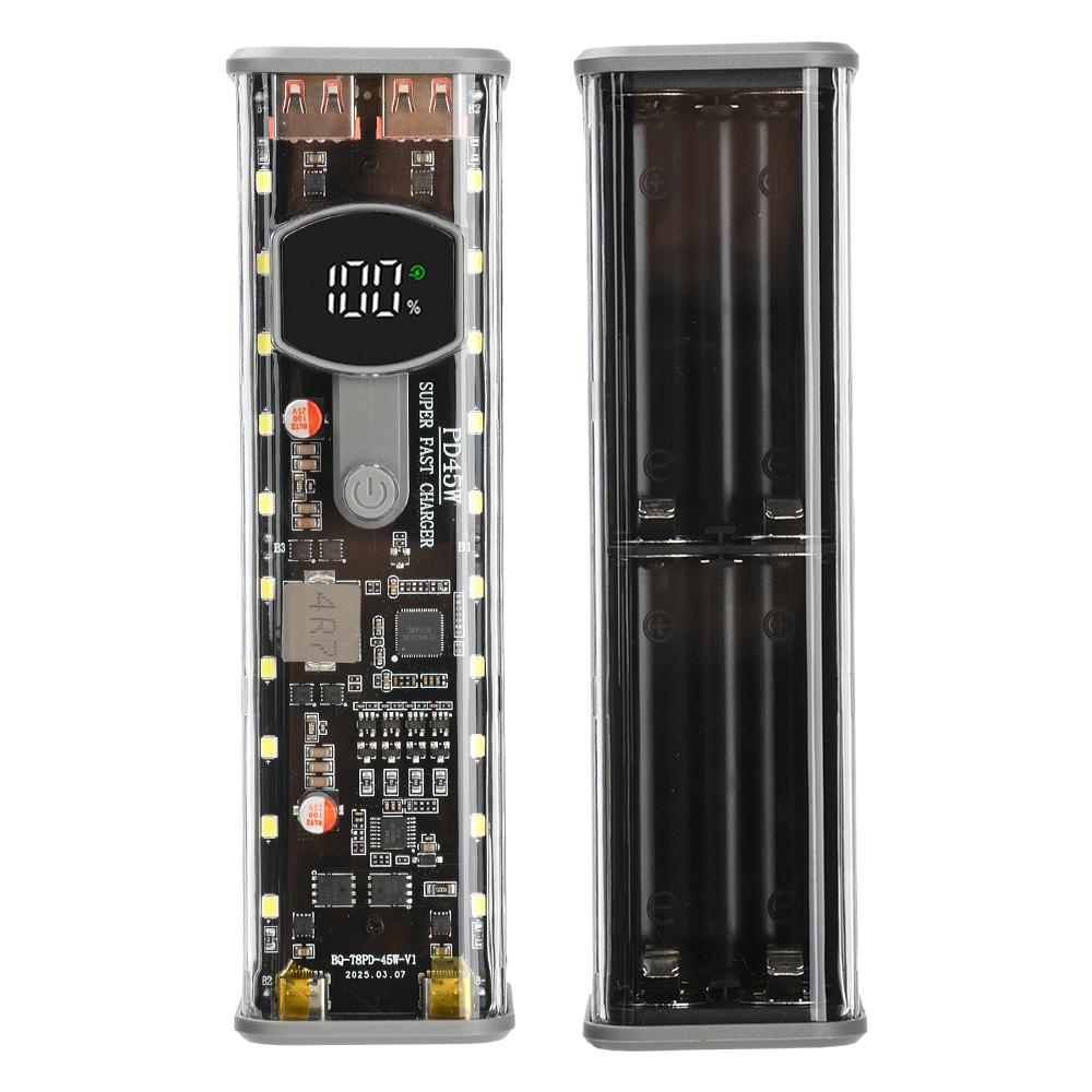 Pouzdro na 8*18650 baterie PD 45W Super rychlé nabíjení Průhledné dobíjecí pouzdro Svařovací box s venkovním světlem