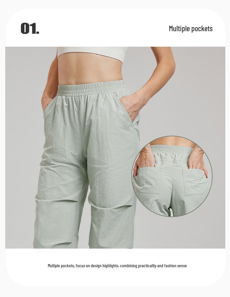 Women's High-End Yoga & Running Cargo Pants with Pockets - Elastic Waist & Drawstring Cuffs