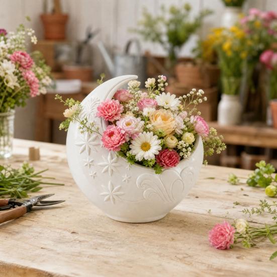 Květináč s měsícem, Umělecký držák na rostliny měsíc a hvězda, Elegantní květináč pro vnitřní i venkovní použití, Dekorace do domácnosti, Dárek pro milovníky rostlin