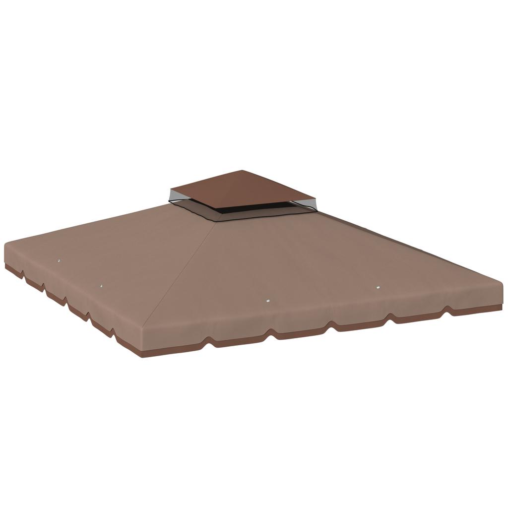 Replacement Roof for Gazebo 3x3m Water-Repellent Gazebo Roof with Double Roof Water Drainage Holes Khaki