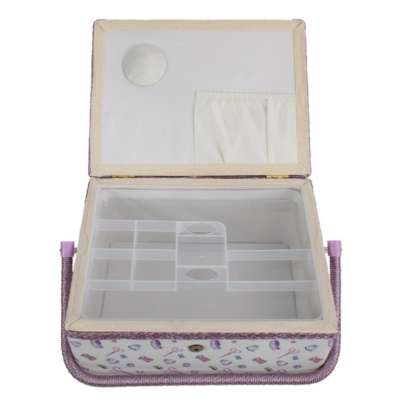 Large Capacity Fabric Sewing Box With Magnetic Closure And Adjustable Compartments For Crafting And Needlework Storage