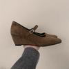 High-end Wedge Heel Light Mouth Single Shoes Women's Spring and Autumn New Korean Version French Temperament Evening Fairy Style Suede High Heels