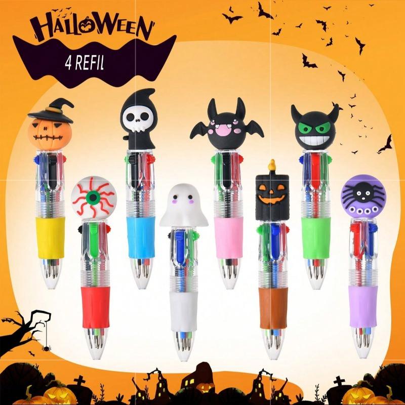 20Pcs- Halloween Mini Multicolor Pens In One 4-In-1 Cute Halloween Ballpoint Pen, Pumpkin Witch Spooky Witch Skeleton Pen Suitable For Halloween