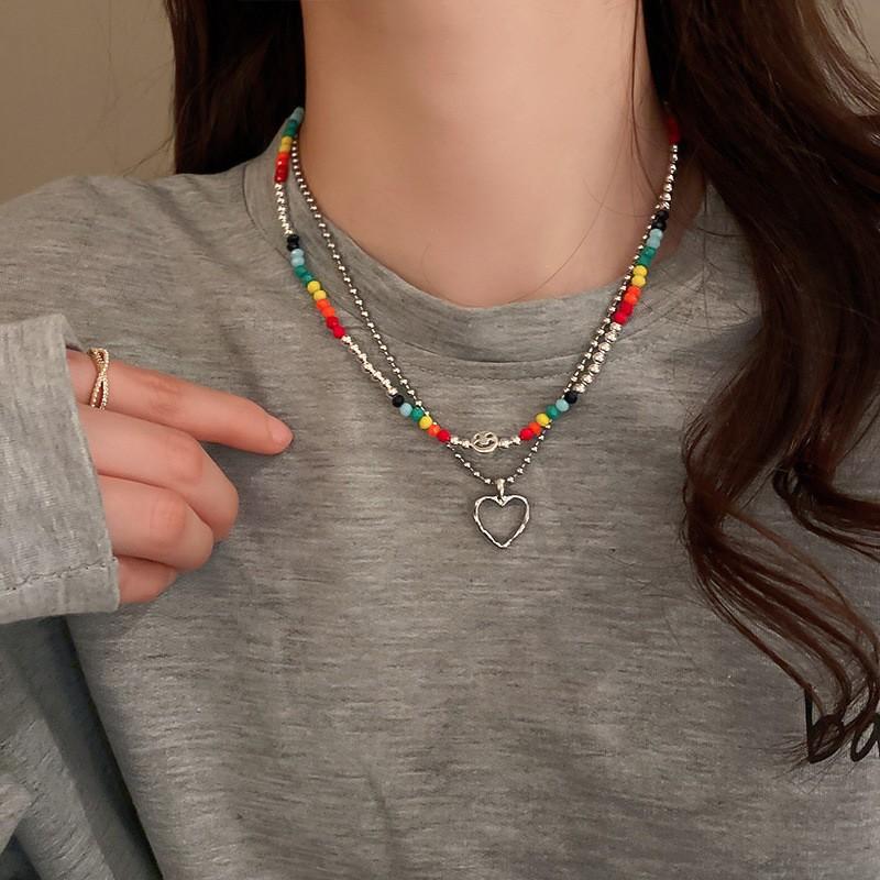 

Ожерелье «любовь» неправильной геометрической формы с рисовым жемчугом, маленькая свежая цепочка на ключицу, универсальное ожерелье