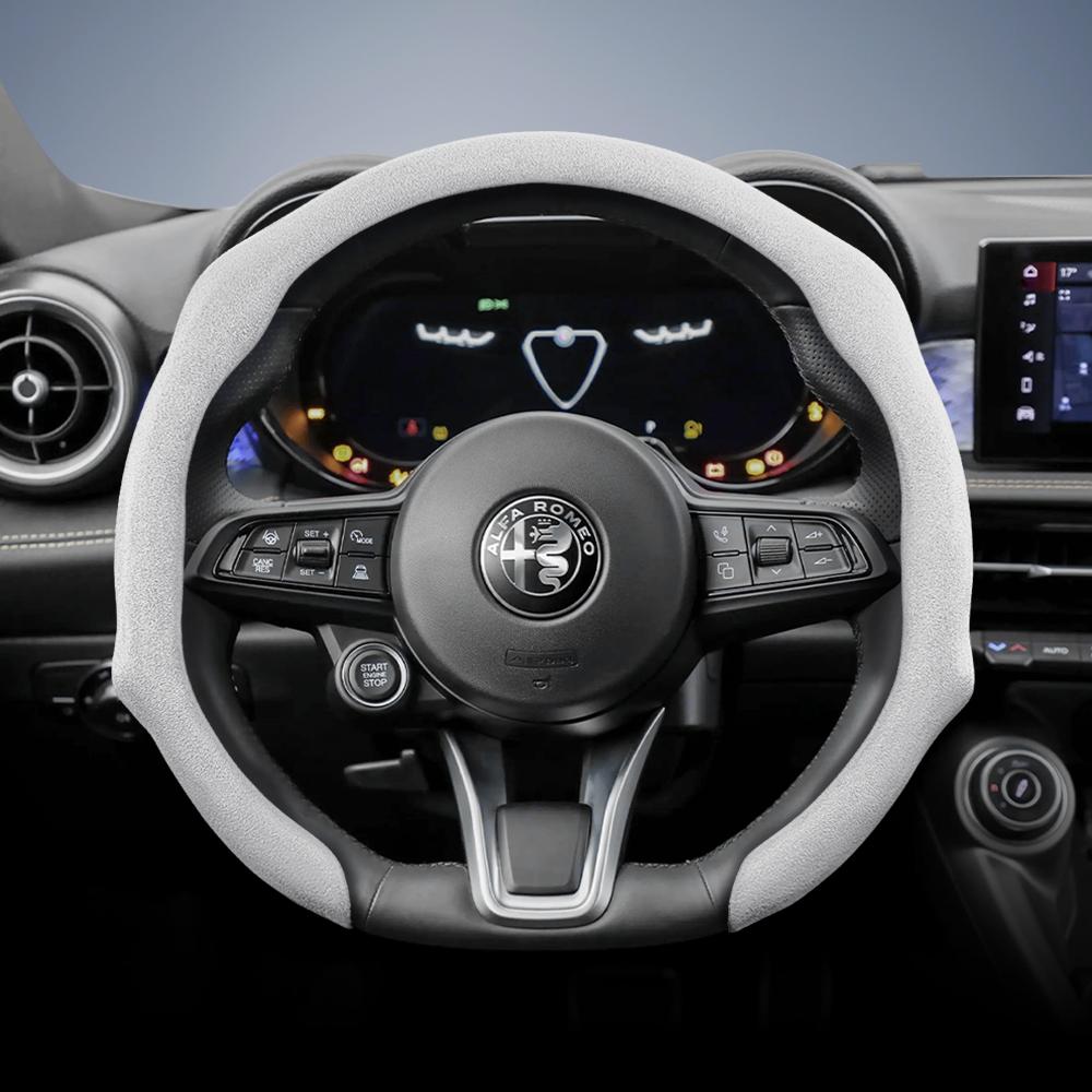 IMKC9 Suitable for Alfa Romeo Premium Suede Snap-On Steering Wheel Cover, Non-Slip and Durable Giulia 952 Stelvio 949 147 Mito Giulietta Tonale 965