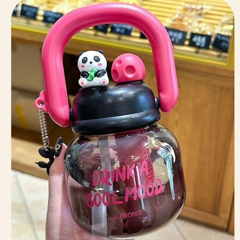 

Large capacity ton ton bucket children and students cute double drink plastic water cup with tea warehouse carrying pot (double drinking lid - with tea compartment)