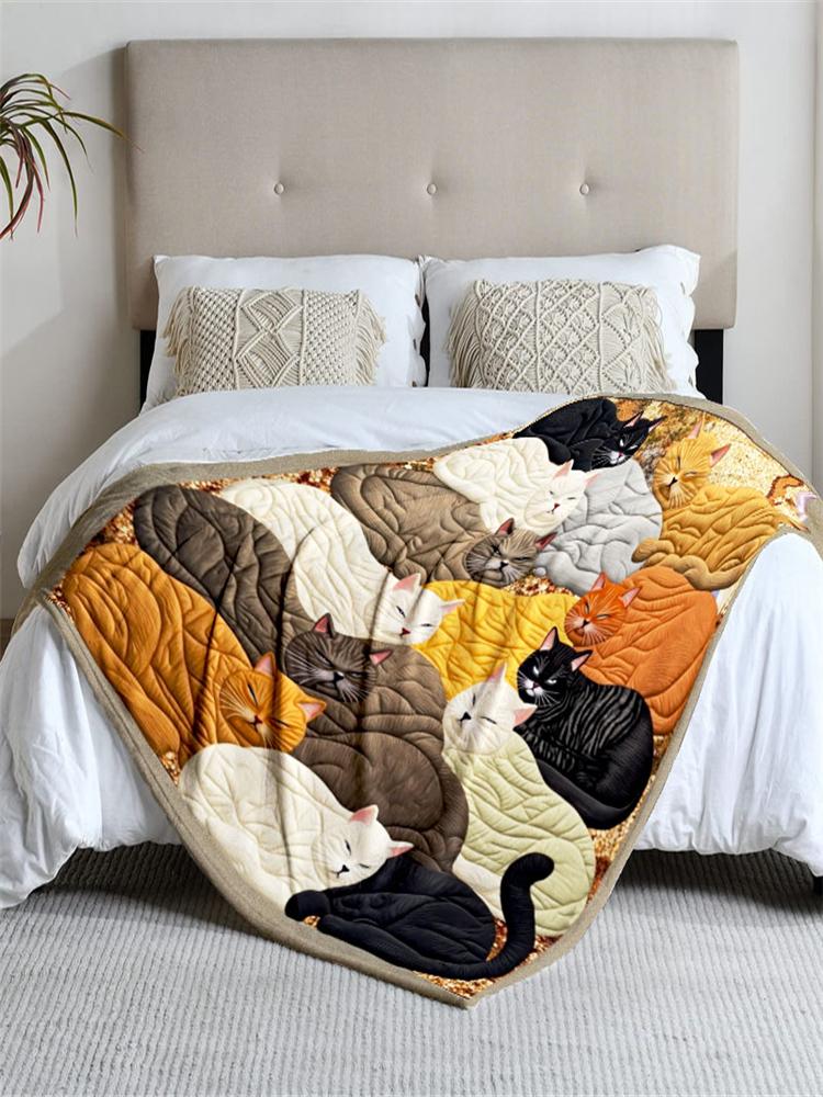 1 piece cat-themed flannel blanket, soft and cozy, suitable for sofa, bed, office, all-season use, featuring warm colors.