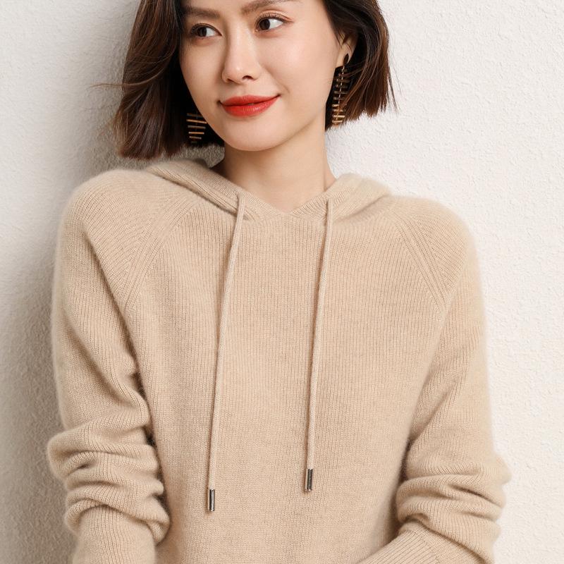 Women's 100% Wool Hooded Sweater for Fall/Winter - New Arrival Thick Knit Cashmere Base Layer