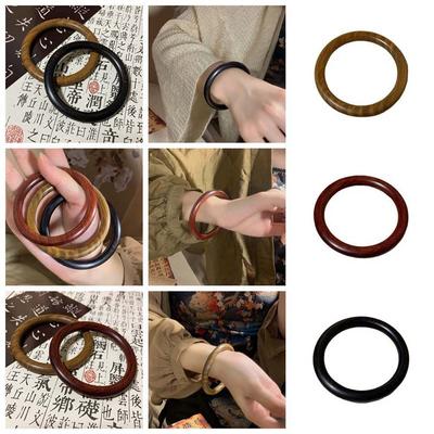 Wide Round Sandalwood Bangle Chinese Ethnic Style Retro Hand Ring Sandalwood Bracelet  Friend Gift