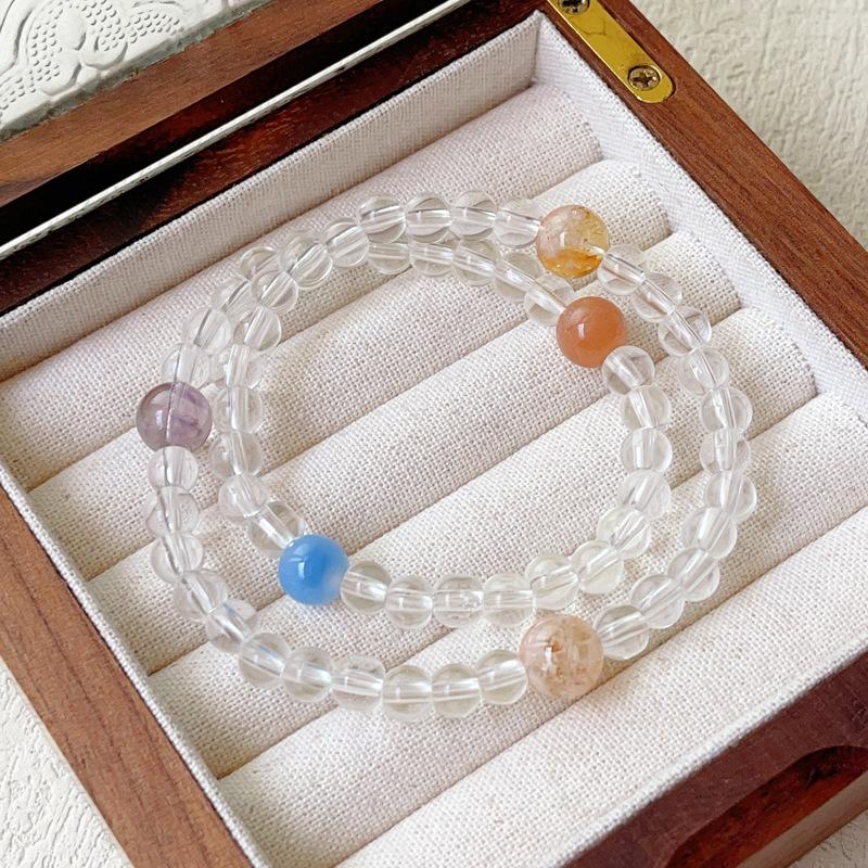 New Chinese bracelet Huangta crystal blue sugar heart white crystal sunstone double circle bracelet versatile fashion explosion