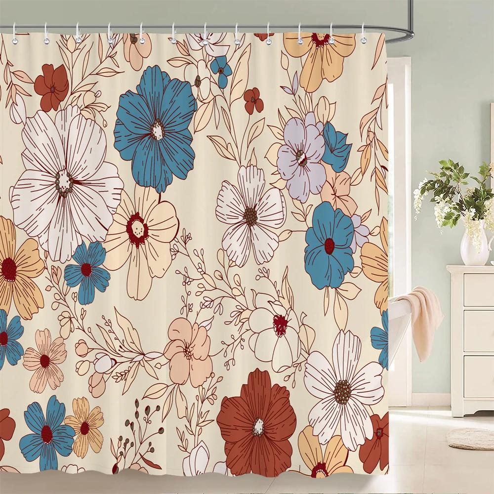 1 Pc Spring flowers and plants pattern Shower Curtain, Waterproof Fabric Bathroom Curtain Machine Washable for Bathtub Decor