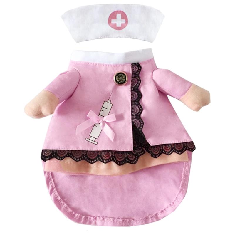 Pet Nurse Costume Nurse Dog Clothes Holiday Apparel for Cats Christmas Halloween Outfits Easy to Wear Lovely Uniform S