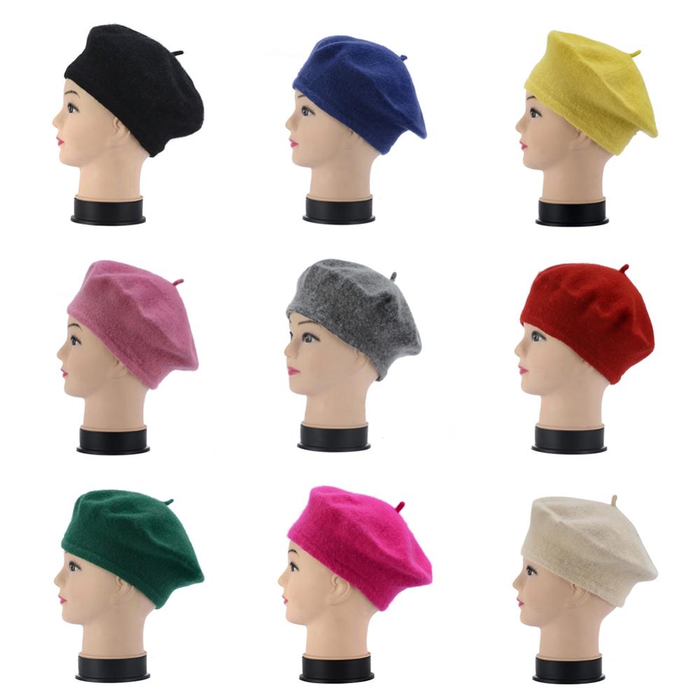 Женский берет Французский художник Теплая шерсть Зимняя шапка Винтажный Однотонный Элегантные женские кепки