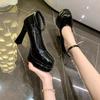 French Square Head Small Man Not Tired Feet High Heels Women's New One-word Buckle Mary Jane Woman