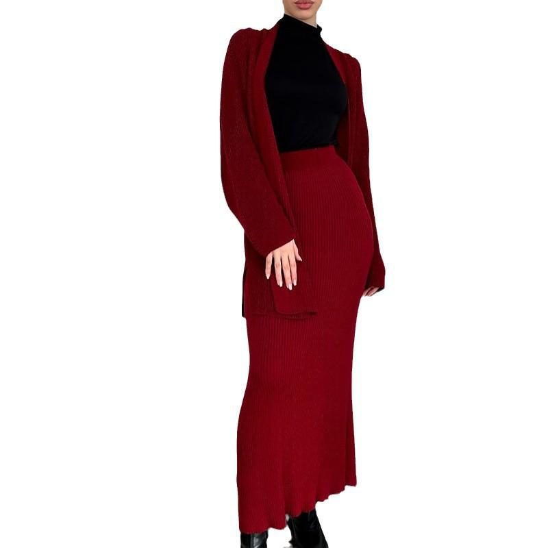 2025 Winter Women's V-Neck Sweater & Midi Skirt Set - European & American Style